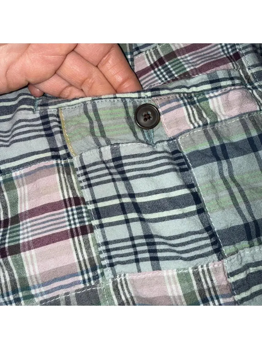 J. Crew Mens vintage madras chino shorts sz 33 plaid patchwork  preppy  resort